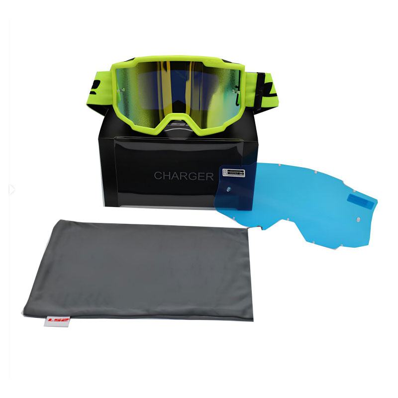 LS2 CHARGER GOGGLES MOTOKROS GÖZLÜK IRIDIUM CAMLI NEON SARI 