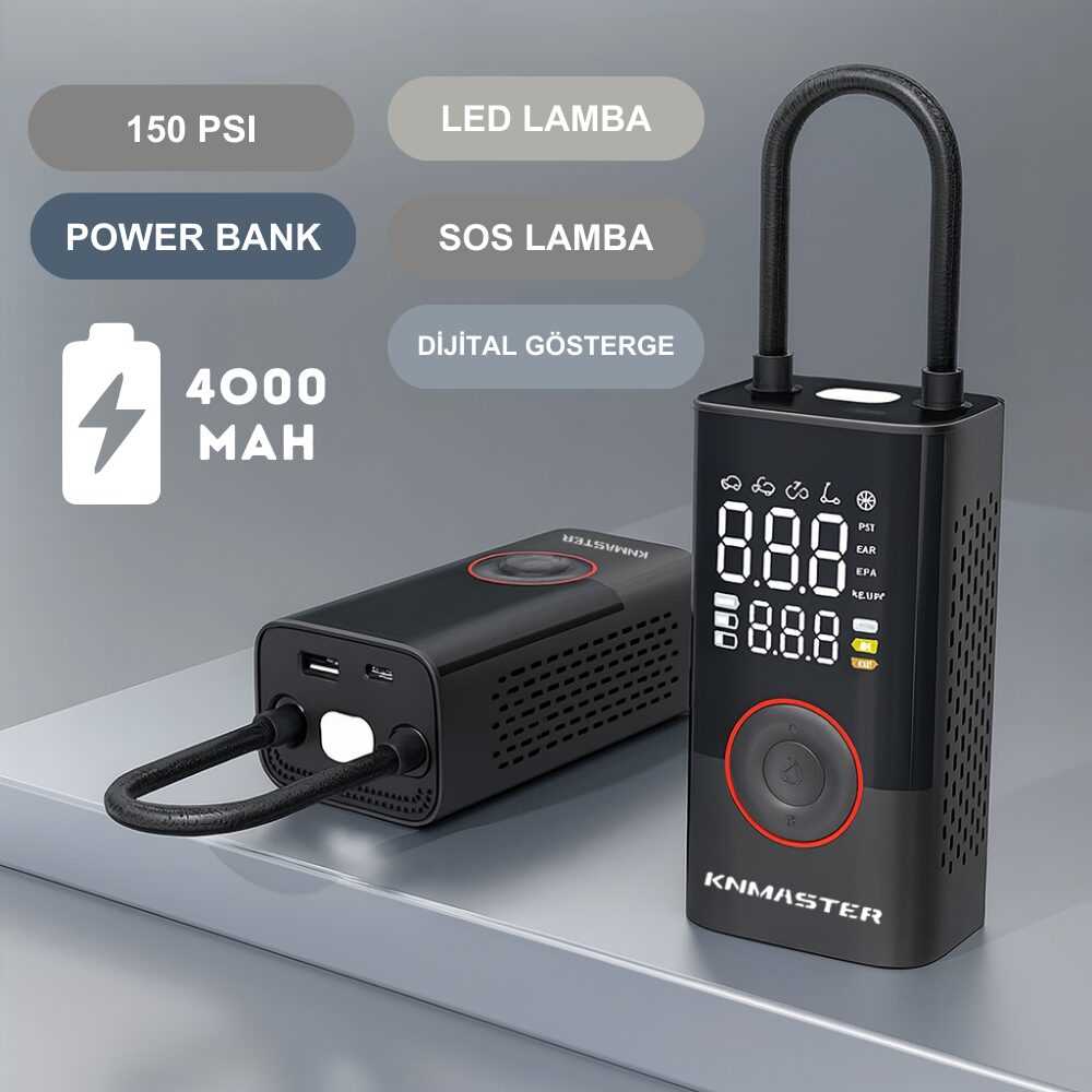 KNMASTER LP200-150 PSI DİJİAL GÖSTERGELİ ŞARJLI HAVA POMPASI