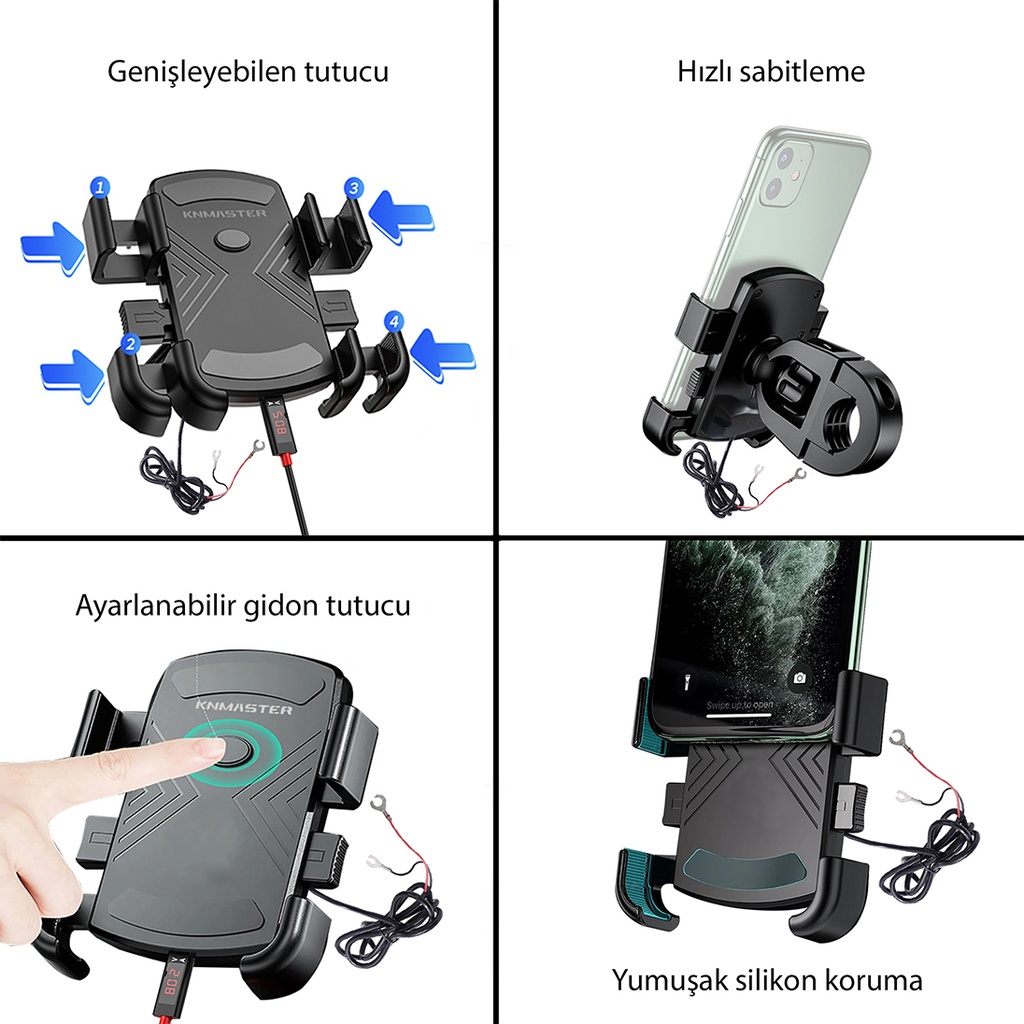 KNMASTER TT-600U GİDON VE AYNA BAĞLANTILI USB'Lİ TELEFON TUTUCU - Resim 4