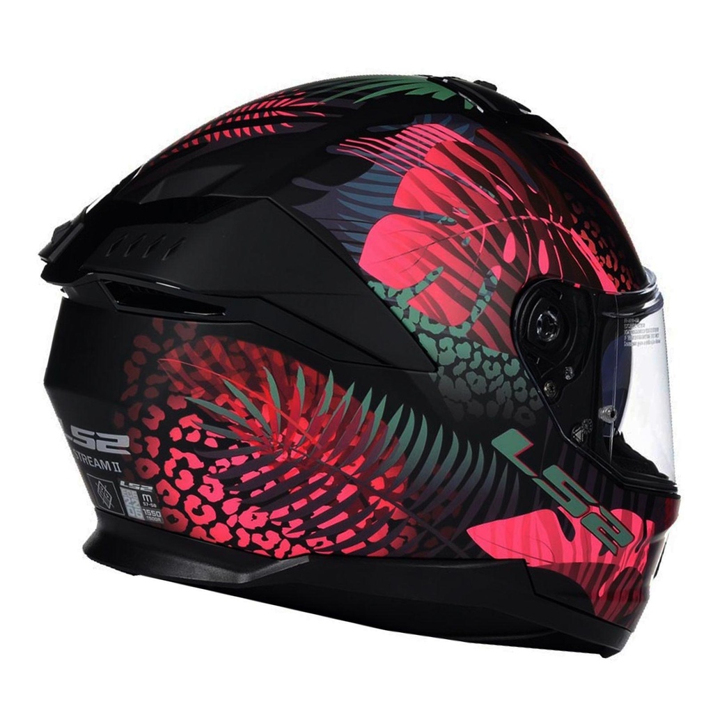 LS2 STREAM 2 JUNGLE MAT SİYAH-MAVİ-PEMBE KAPALI KASK - Resim 4