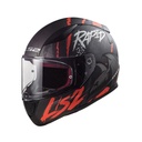 LS2 RAPID RAVEN MAT SİYAH-BEYAZ-KIRMIZI KASK 