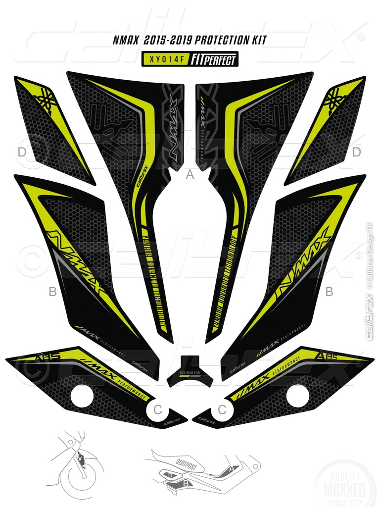 YAMAHA NMAX 125 155 FULL KORUMA TANKPAD SETİ 2015-2020 CALİBREX SİYAH NEON XY014F