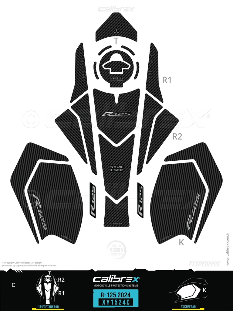 YAMAHA YZF R125 TANKPAD KORUMA SETİ KARBON CALİBREX XY1524C