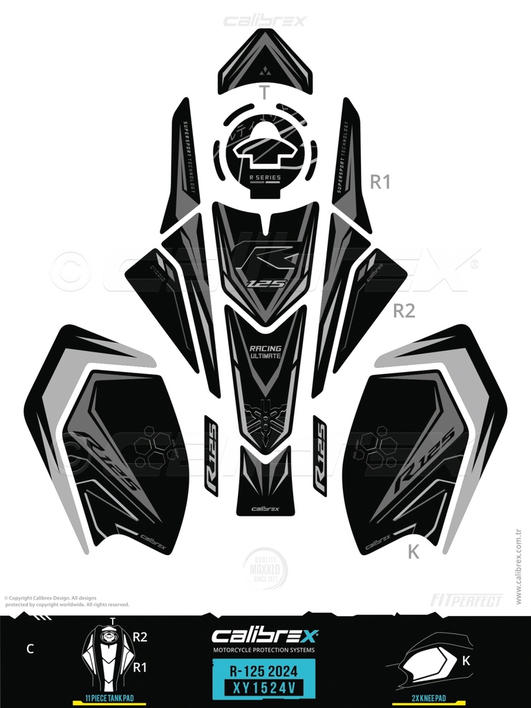 YAMAHA YZF R125 TANKPAD KORUMA SETİ SİYAH GRİ CALİBREX XY1524V