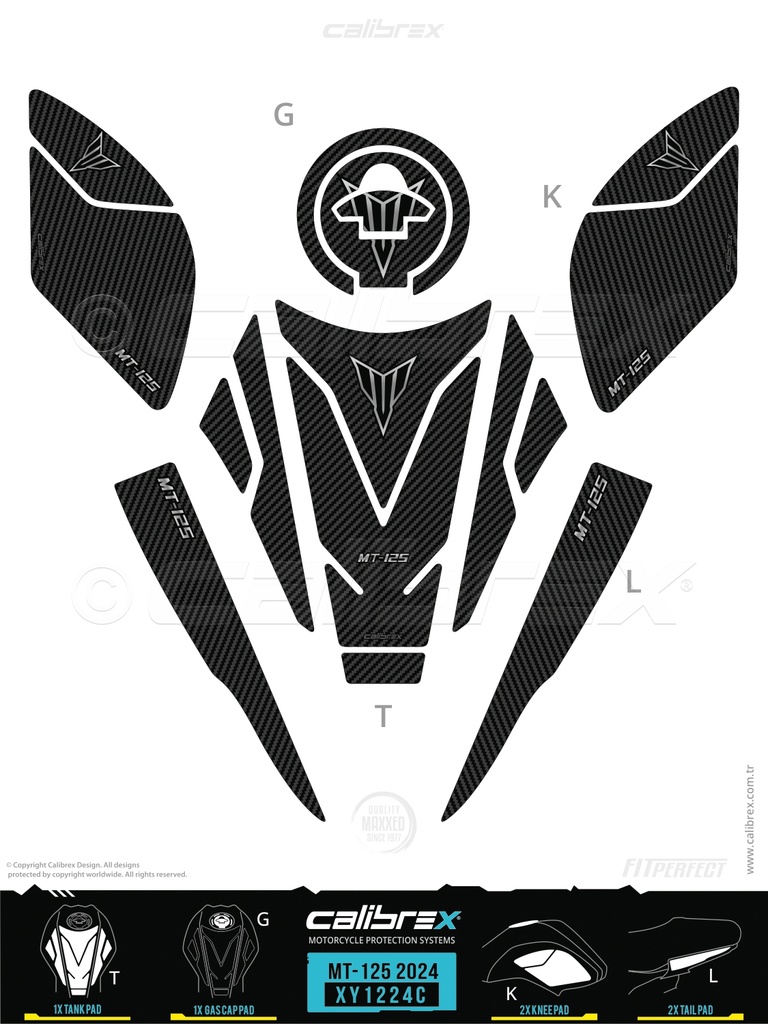 YAMAHA MT125 TANKPAD KORUMA SETİ KARBON CALİBREX XY1224C