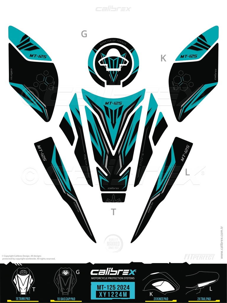 YAMAHA MT125 TANKPAD KORUMA SETİ MİDNİGHT CYAN CALİBREX XY1224M