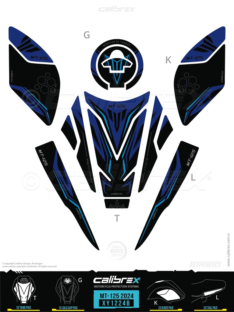 YAMAHA MT125 TANKPAD KORUMA SETİ MAVİ CALİBREX XY1224B